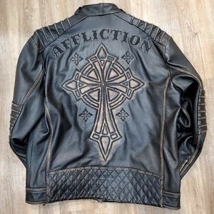Mens Limited Edition Leather Affliction Distressed Coat Jacket